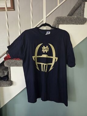 Russell Athletic Navy T-Shirt with Gold Notre Dame Football Logo